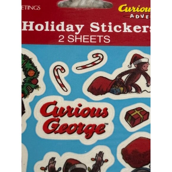 Vintage New Old Stock American Greeting s Stickers Curious George Christmas seal - Picture 3 of 9
